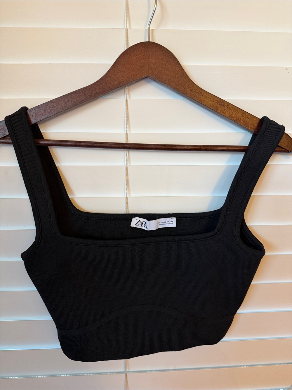 Zara Black Ribbed Square-Neck Crop Top